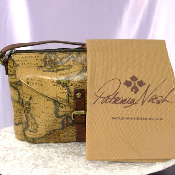 Patricia Nash Old World Map Leather Crossbody Bag with Front Buckle Pocket - Picture 1 of 12